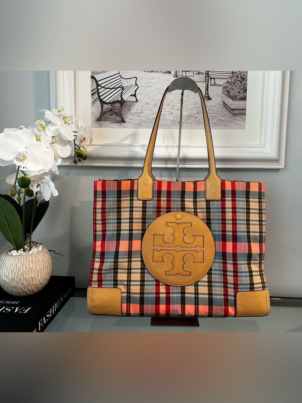Tory Burch Ella Plaid Fabric Tote Bag - Multicolor Fall Tartan EUC